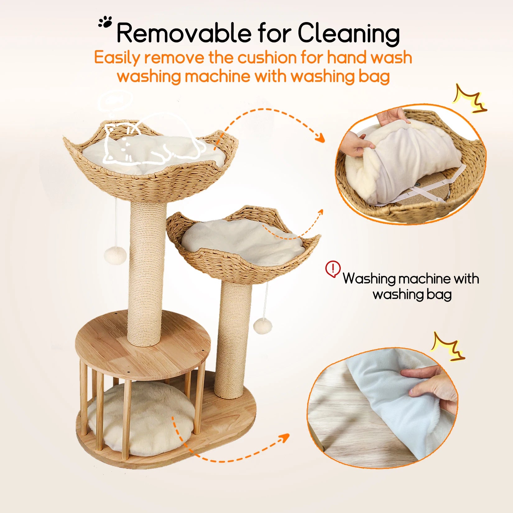 🐾 Arbre à chat design naturel - 3 niveaux, paniers & niche